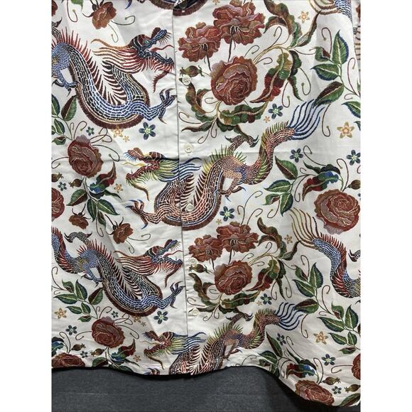 Rebel Vengeance Dragon Floral Print Button Up Shirt Boho Asian Style Men Size 2X - Picture 5 of 11